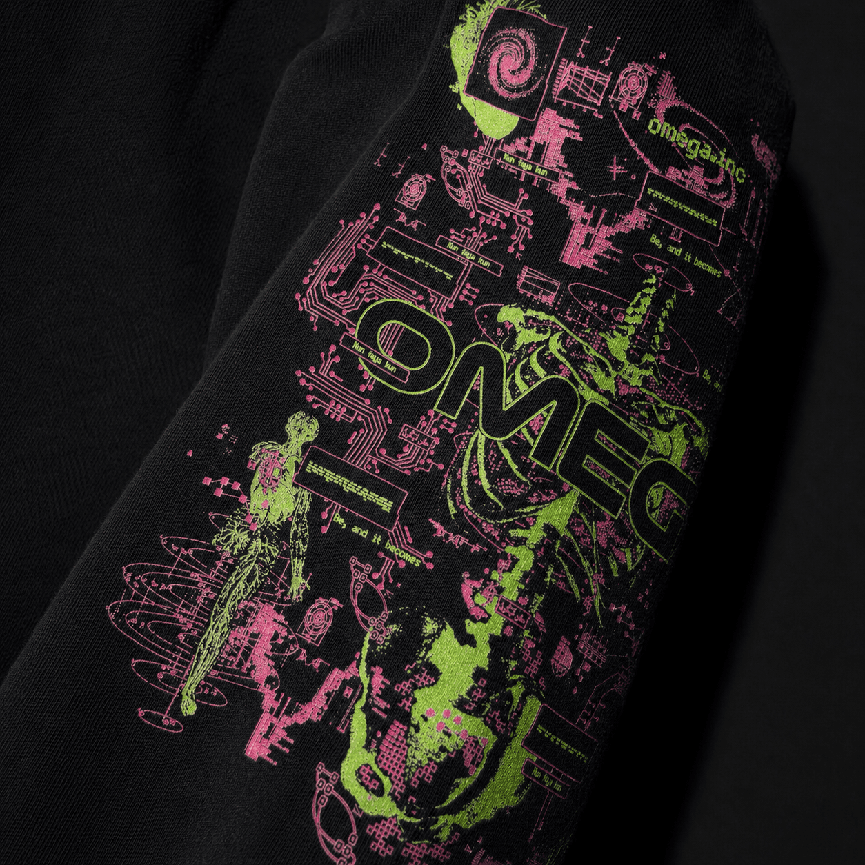 OMEGA Labs hoodie sleeve graphic detail
